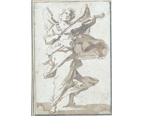 18th century, Old Master ink and wash on buff paper, Full length study of a figure playing a violin, unsigned, 18 x 11.5cm. C