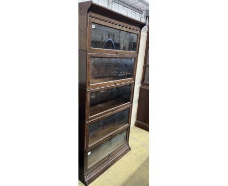 A Globe Wernicke style oak five section bookcase, width 87cm, depth 36cm, height 179cm. Condition - fair