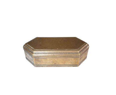 A Persian brass pen box with engraved foliate decoration, 24cm wide. Condition - fair/good