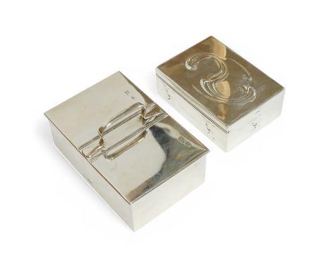An Edwardian silver mounted twin compartment single handled cigarette box by Mappin &amp; Webb, London, 1907, 14.2cm, togethe