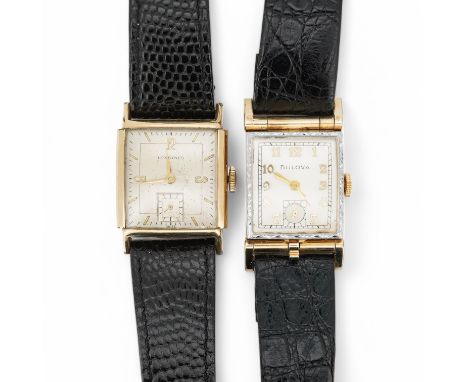 A gentleman's late 1940's gold plated Longines manual wind wrist watch, on a later associated leather strap, the rectangular 