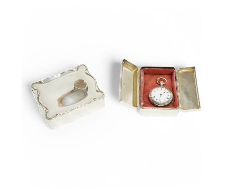 An Edwardian silver mounted rectangular trinket box, with hinged doors, William Harrison Walter, Birmingham, 1904, 81mm, cont