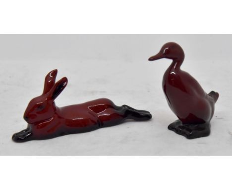 Royal Doulton Flambe model of a duck and small lying hare