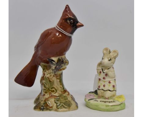 Beswick Cardinal Bird statue number 927, pinkish-purple colour, approx height 14 cms, plus Kitty MacBride The Ring mouse stat