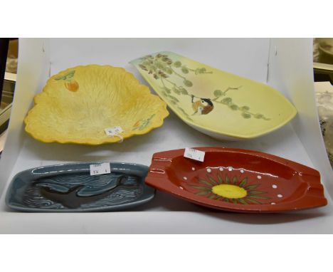 Beswick Tomato Dish, triangular yellow orange colour, shape 212, Tit Willow dish, shape 1830, Poole pin dish, Italian ash tra