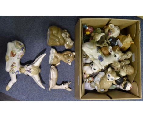 Assorted ceramic statues including Winnie the Pooh and Beswick owls (Q)