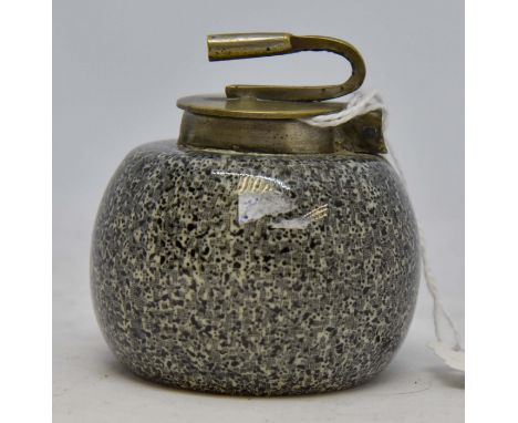 Stone 20th Century novelty inkwell in the form of a curling stone, diameter approx 6 cms