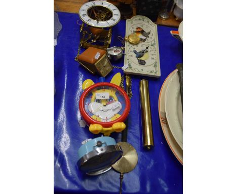 Mixed Lot: Modern skeleton type wall clock, various alarm clocks and other assorted items