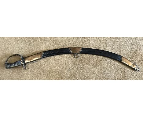 British 1803 Infantry and Flank Company Officers Sword. Brass knuckle bow with crown over George III cypher and lion head pom