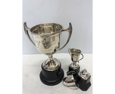 Three various presentation silver cups, 1 a/f, 169.6gms total weight. (excluding 2 on plinths)
