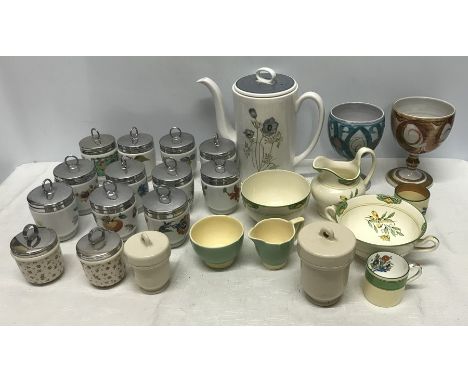 Selection of Royal Worcester egg coddlers and other makes, Susie Cooper Glen Mist coffee pot, Minton's soup bowl etc and two 