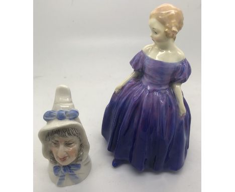 Royal Worcester candle snuffer, Mrs Caudle with Royal Doulton Marie HN1370. 