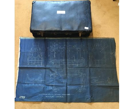 Early 20thC possibly WW I aircraft printed cotton plan drawing of engine, possible cooling cylinder, number 1010. 115 w x 74c