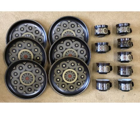 A small quantity of vintage Denby Ware in Arabesque to include six plates 25.5cm and nine cups.