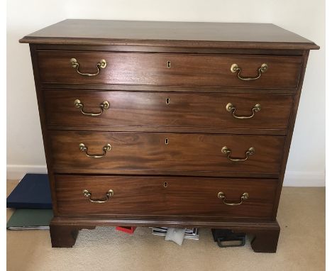 A 19thC mahogany chest of 4 long drawers on bracket feet with brass swan necked handles. 97 w x 50 d x 88cms h.Good condition