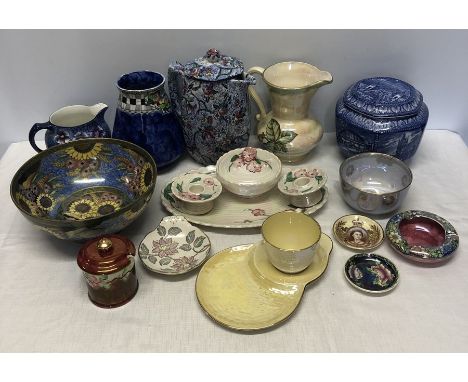 Maling pottery collection including Bouquet bowl 22cms w, Ringtons, teapot and North East Coast Exhibition lidded jar, dressi