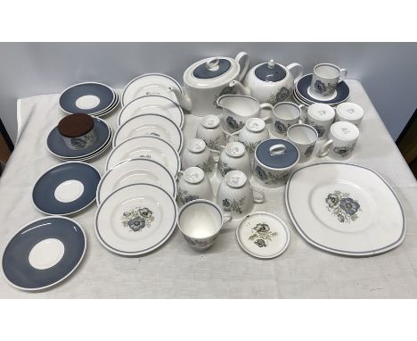 Susie Cooper Glen mist C1035 teaset to include large oval teapot, small round teapot, cake plate, milk jug, 6 side plates, su