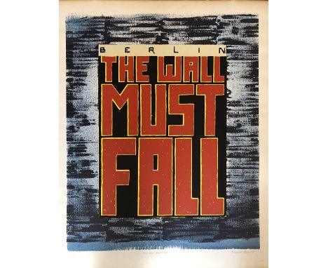 A Rowland Box signed limited edition, 19/20 print. Berlin-The Wall Must Fall '79. Rowland box was a print maker who studied a