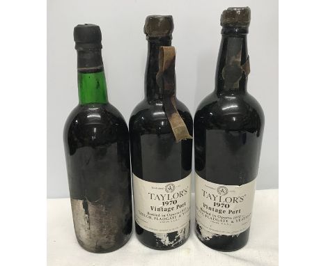 Three bottles of Taylor's 1970 Vintage Port, bottled 1972 75cl.Condition ReportTwo bottles have leakage at caps below neck le