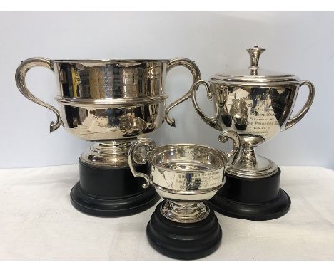 Three silver presentation cups, Bramham Moor Hunt Point to Point steeple chases Farmers race 1935, 1939 and 1947, presented b