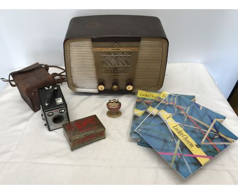 Mixed lot, Murphy Bakelite radio model A362, Kodak camera, ladies Lucky Charm Stockings, 8 pairs, Rothmans cigarette box (mis