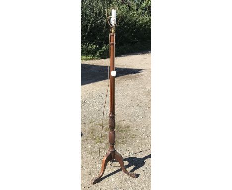 Mahogany standard lamp, Corinthian column tripod base on ball and claw feet. 