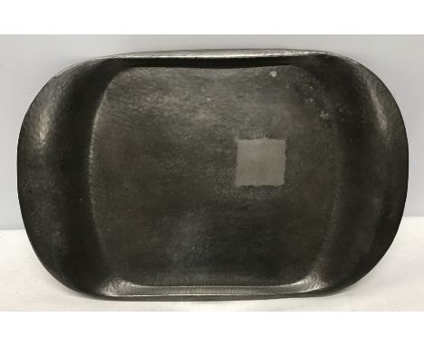Liberty and Co Tudric English pewter tray, hammered finish, 35 w x 24cms. Condition ReportPolish square patch to tray top.&nb