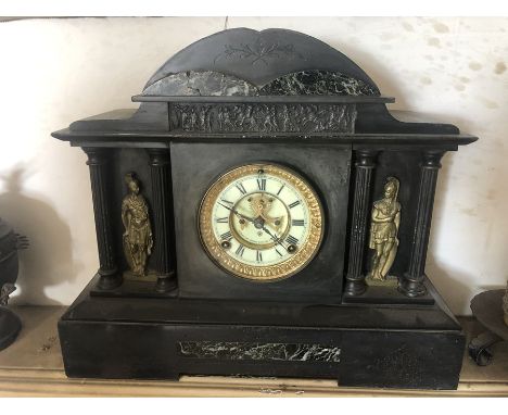 Black slate and marble mantle clock, Ansonia Clock Co. New York. 37cm h x 43cm w.Condition ReportChipped edges to slate.