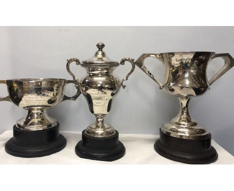 Three silver presentation cups, Bramham Moor Hunt, Point to Point steeple chases Farmers Race - presented by H.R.H. The Princ