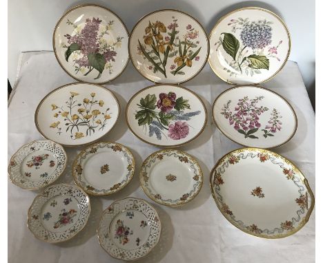 A set of six Spode Studies of Garden Flowers together with 3 Noritake plates and 3 Dresden plates