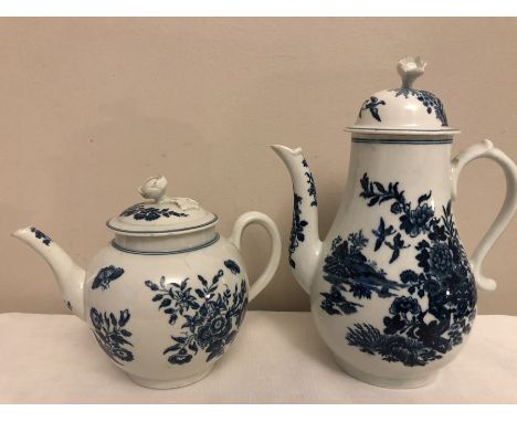 18th century Worcester coffee pot, 23cm h and teapot both with blue crescent marks.Condition ReportCoffee pot chip to spout.