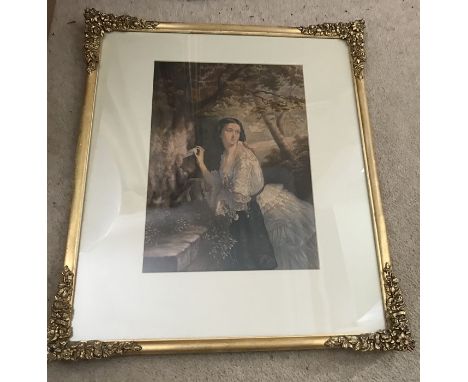 George Baxter print 'The Love Letter' published 1856 in a contemporary gilt frame. 53 x 46cm.