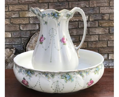 A Victorian wash jug and bowl with forget me nots and roses, Royal Staffordshire pottery, Wilkinson Ltd. 