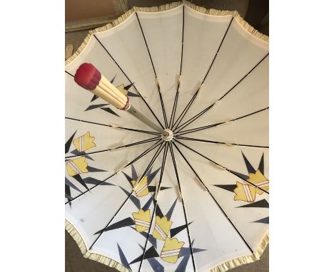 A vintage silk chiffon parasol in very good condition apart from small stain to inside. 57cm l.