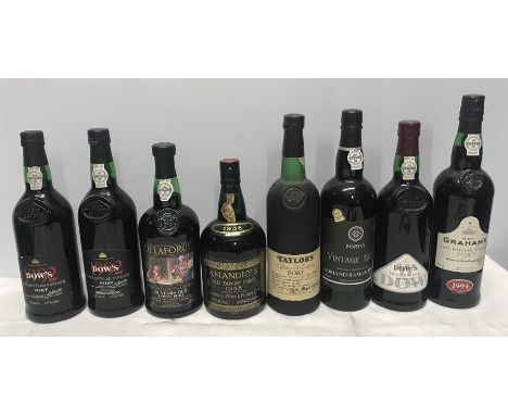 Eight bottles of Port, Amandio's Old Tawny 1938 sweet, two Dow's 1992 750ml, Delaforce 10 year Old Tawny Port 75cl, Taylors 1