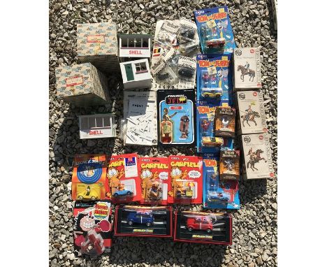 Mixed selection of models, Scalextric Mini cars Event board and Control Tower with accessories. Airfix figure models, Corgi T