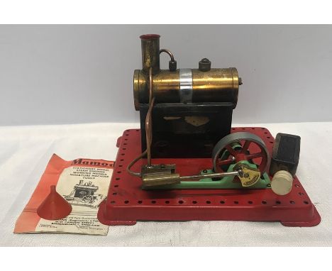 Mamod stationary model steam engine, 20cms w base plate, 15cms h with burner box. 