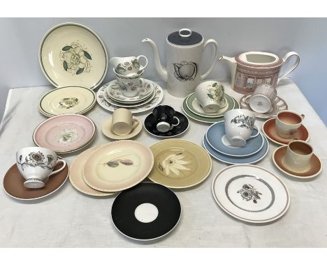 Susie Cooper collection, black fruit coffee pot, various cups and saucers, trios, side plates. Condition ReportWedgwood Susie