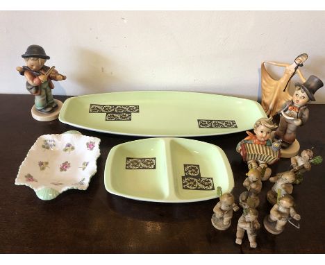 Ceramics including, Carlton Ware sandwich plate and jam dish, Shelley dish, 3 Hummel figures, 1 a/f, Wade pavlova lady a/f an