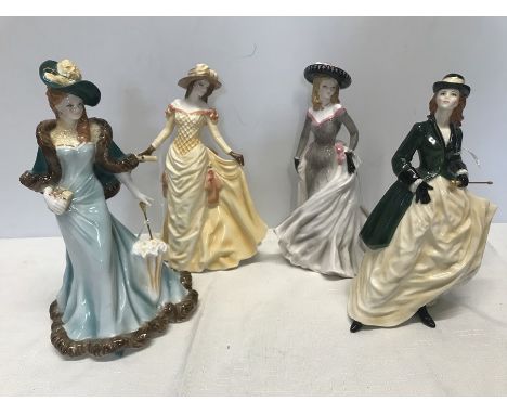 Four Royal Worcester High Society figurines. ''Royal Enclosure'', ''Ascot Lady'', ''Garden Party'', ''Summer Regatta''.