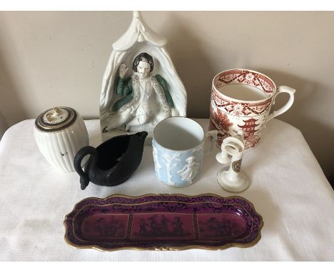 Ceramics to include Grainger, Worcester mug, Continental moulded mug, Spode pen tray C1785, Wedgwood basalt creamer, 18thC Ca