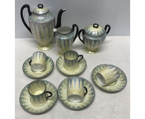 Pheonix China, lustre glaze, Czechoslovakia part coffee service, coffee pot, cream, milk jug, 5 saucers, 5 cups. Condition Re