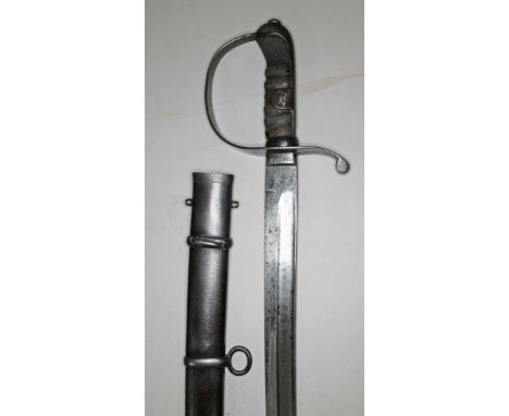 An Austrain 1877 pattern cavalry sword and scabbard, length 94cm.Condition: some wear visible to grip, a couple of small dent