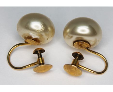 A pair of 9ct gold simulated pearl earrings, gross wt. 6g, with box.  