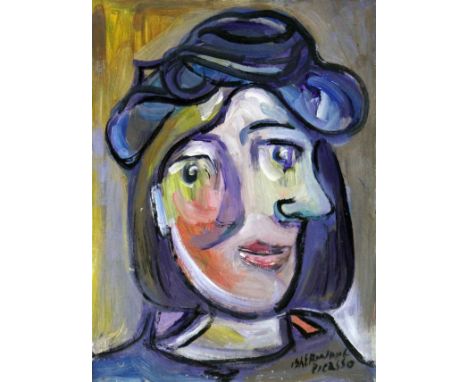 James Lawrence Isherwood (1917-1989), untitled portrait after Picasso, oil on board, 31cm x 41cm, signed lower right, titled 