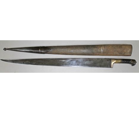 An Afghan khyber short sword and scabbard, length 87cm.Condition: some old damage to the blade as pictured, small nicks and s