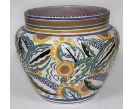 A large Poole pottery jardiniere, height 26cm.  Condiiton - losses and chips to glaze, crazing throughout.