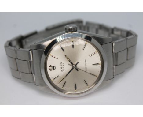 A 1966 Rolex Oyster Precision 6426 stainless steel wristwatch with signed silver dial, silver hour markers and hands, 6mm scr