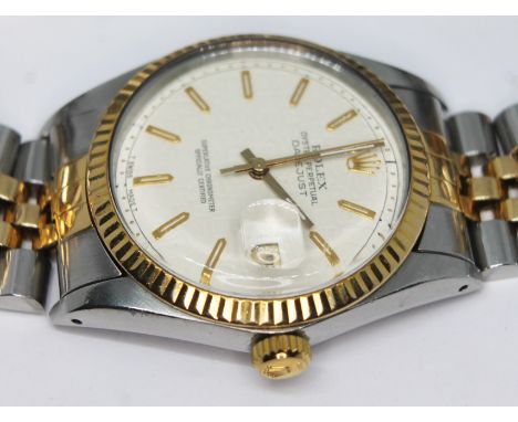 A 1988 Rolex Oyster Perpetual Datejust 16013 bi-metal wristwatch with signed champagne Jubilee dial, gold hour markers and ha