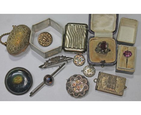 A mixed lot including silver jewellery, a thimble case of egg form, two dress rings etc.  